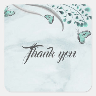 blue butterflies floral thank you square sticker