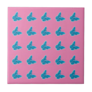 Blue Butterflies Fluttering Illustration Pattern Ceramic Tile