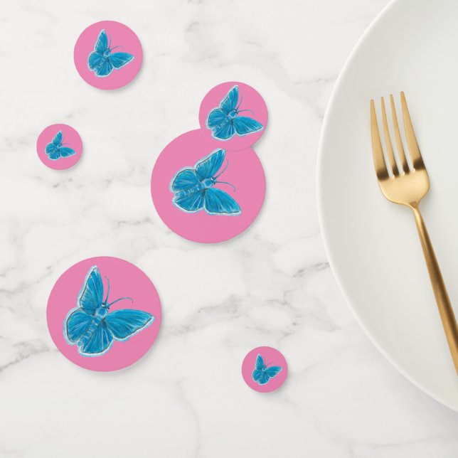 Blue Butterflies Fluttering Pattern Pink   Confetti (Group)