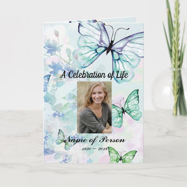 Blue Butterflies Funeral Program (Front)