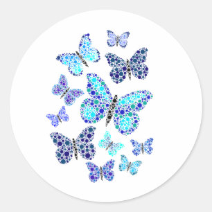 Blue Butterflies In Dots Classic Round Sticker