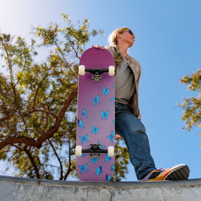 Blue Butterflies in Moonlight Skateboard (Outdoor 1)