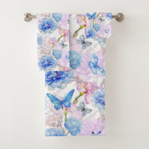 Blue Butterflies In The Garden Bath Towel Set