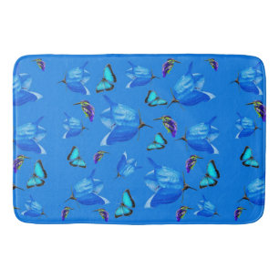 Blue Butterflies, Kingfishers, And Bell Flowers, Bath Mat