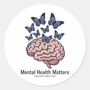 Blue Butterflies Mental Health Brain Psychology Classic Round Sticker