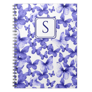 Blue Butterflies Modern Elegant Custom Monogram Notebook