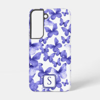 Blue Butterflies Modern Elegant Custom Monogram