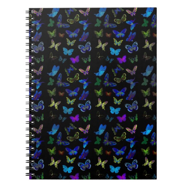 Blue butterflies on black notebook (Front)