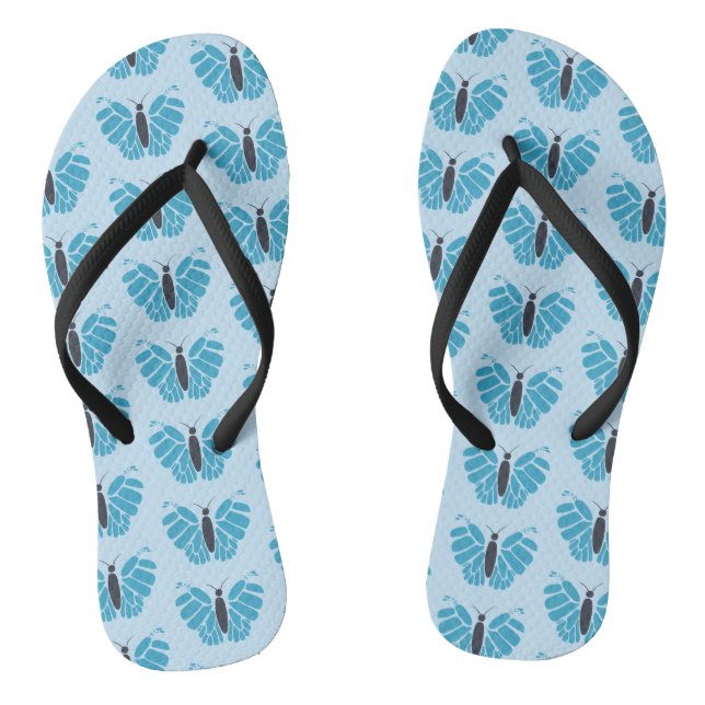 Blue Butterflies on light blue flip flops (Footbed)