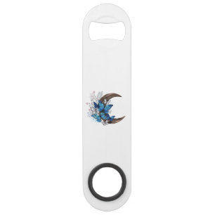 Blue butterflies on wooden crescent