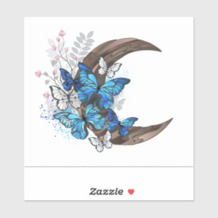 Blue butterflies on wooden crescent