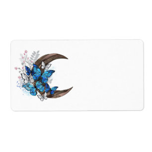 Blue butterflies on wooden crescent