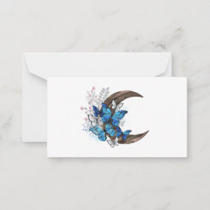 Blue butterflies on wooden crescent advice card