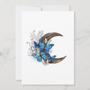 Blue butterflies on wooden crescent announcement