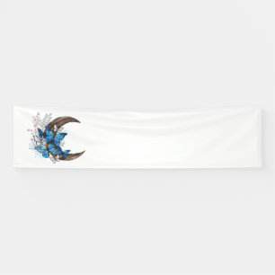 Blue butterflies on wooden crescent banner