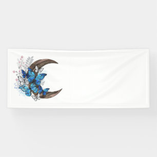 Blue butterflies on wooden crescent banner
