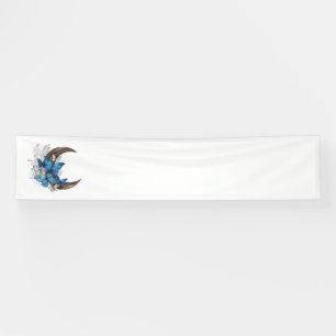 Blue butterflies on wooden crescent banner
