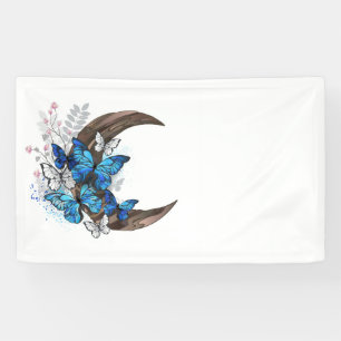 Blue butterflies on wooden crescent banner