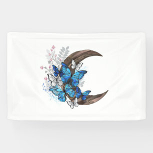 Blue butterflies on wooden crescent banner