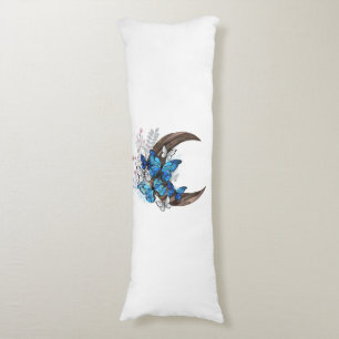 Blue butterflies on wooden crescent body cushion