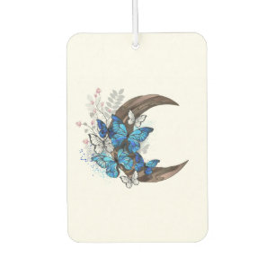 Blue butterflies on wooden crescent car air freshener