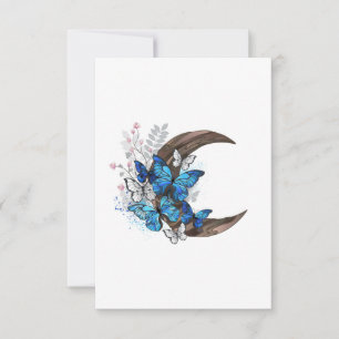 Blue butterflies on wooden crescent card