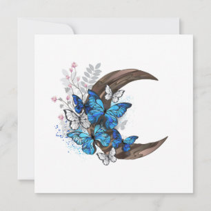 Blue butterflies on wooden crescent card