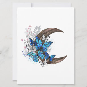 Blue butterflies on wooden crescent card