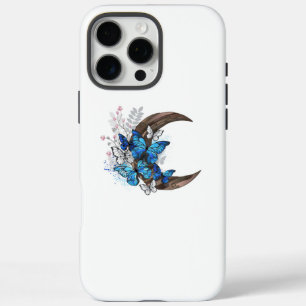 Blue butterflies on wooden crescent iPhone 16 pro max case