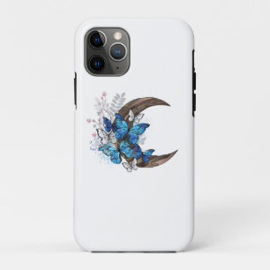 Blue butterflies on wooden crescent iPhone 11 pro case