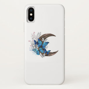Blue butterflies on wooden crescent iPhone x case