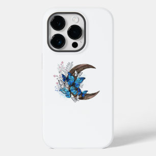 Blue butterflies on wooden crescent Case-Mate iPhone 14 pro case