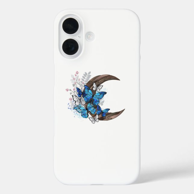 Blue butterflies on wooden crescent Case-Mate iPhone case (Back)