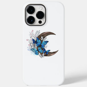 Blue butterflies on wooden crescent Case-Mate iPhone 14 pro max case