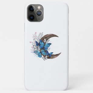 Blue butterflies on wooden crescent iPhone 11 pro max case