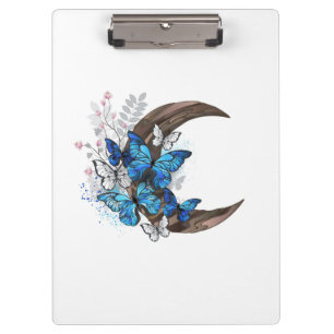 Blue butterflies on wooden crescent clipboard