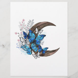 Blue butterflies on wooden crescent custom letterhead