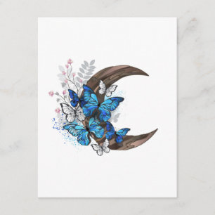 Blue butterflies on wooden crescent enclosure card