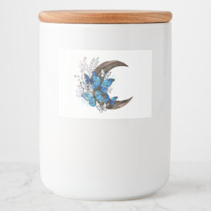 Blue butterflies on wooden crescent food label