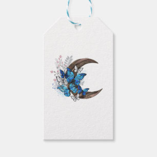 Blue butterflies on wooden crescent gift tags