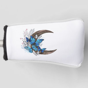 Blue butterflies on wooden crescent golf head cover