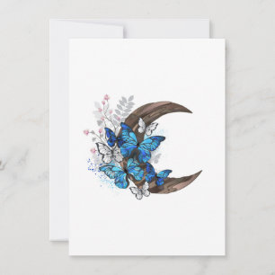 Blue butterflies on wooden crescent holiday card