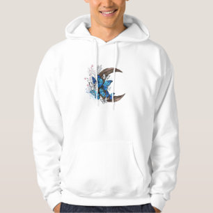 Blue butterflies on wooden crescent hoodie