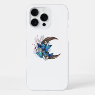 Blue butterflies on wooden crescent iPhone 16 pro max case