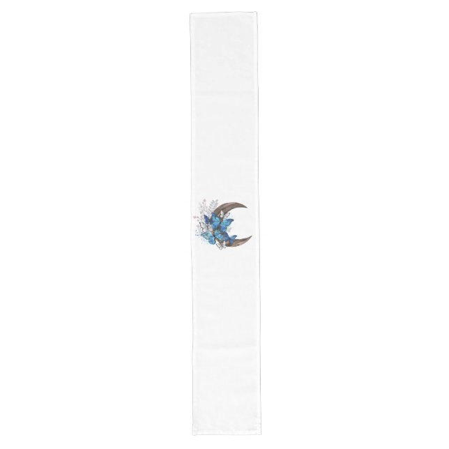 Blue butterflies on wooden crescent long table runner (Front)