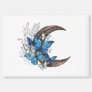 Blue butterflies on wooden crescent magnet