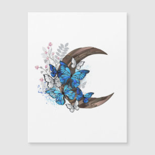 Blue butterflies on wooden crescent magnetic invitation