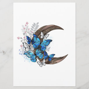 Blue butterflies on wooden crescent menu