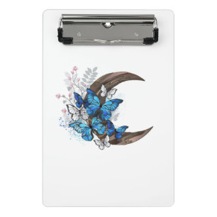 Blue butterflies on wooden crescent mini clipboard