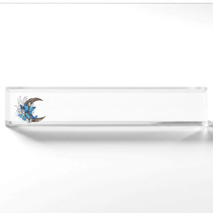 Blue butterflies on wooden crescent nameplate